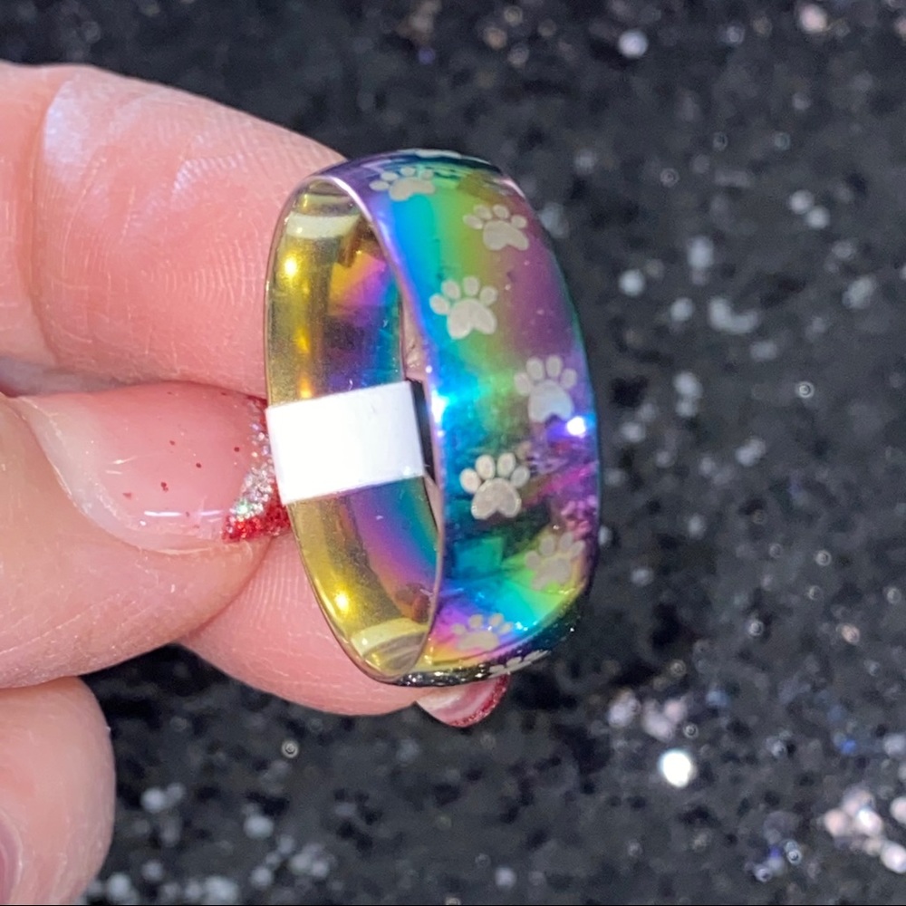 🎄2/$15🎁3/$20 Stainless Steel Unisex Rainbow Paw Print Ring size 13 - Picture 9 of 16